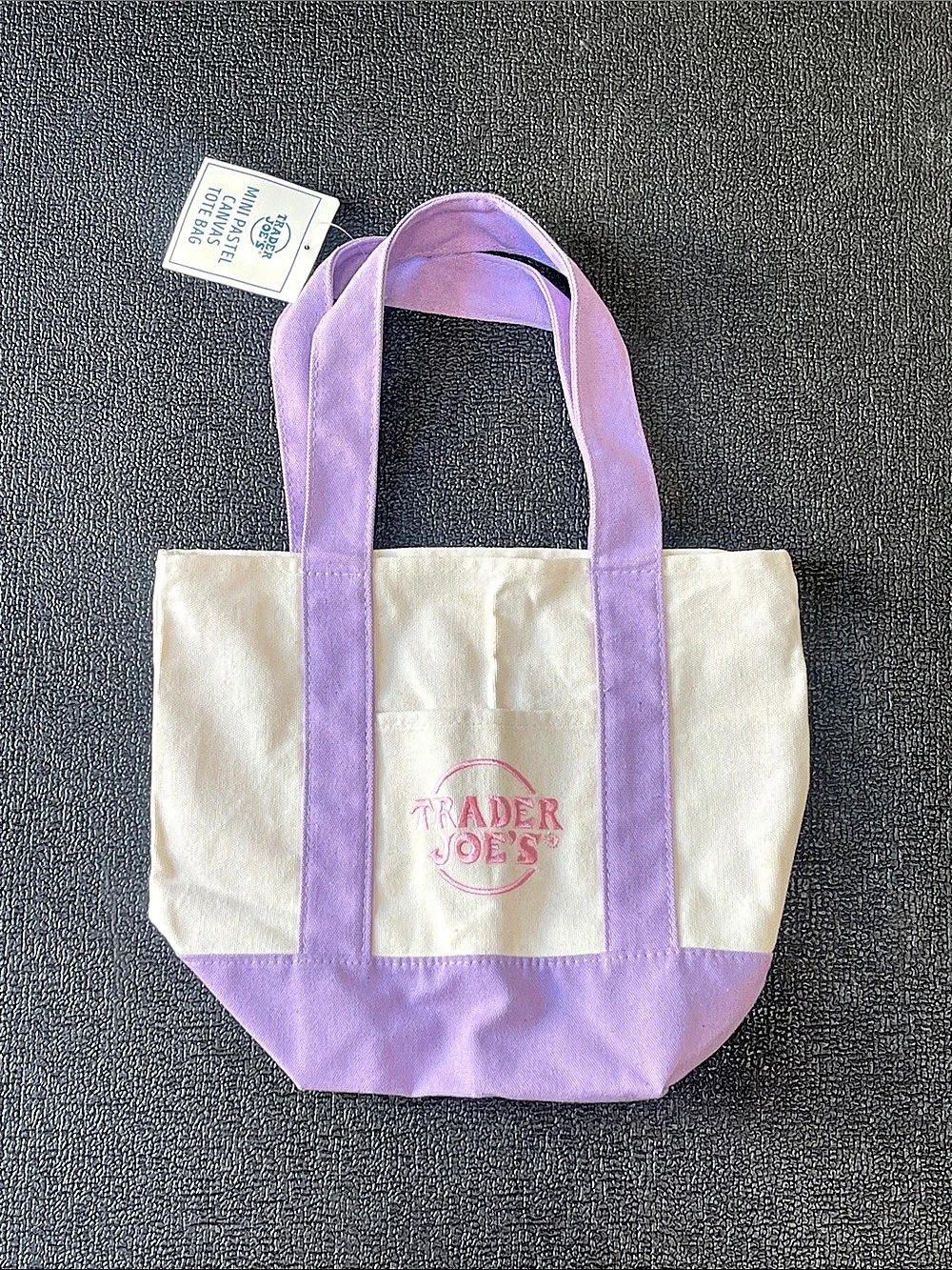 Trader Joe's Mini Pastel Canvas Tote Bag Purple & White